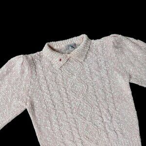 Vintage Pink Knit Sweater Large 1980s Spice Of Life Hong Kong Acrylic 3/4 Sleeve